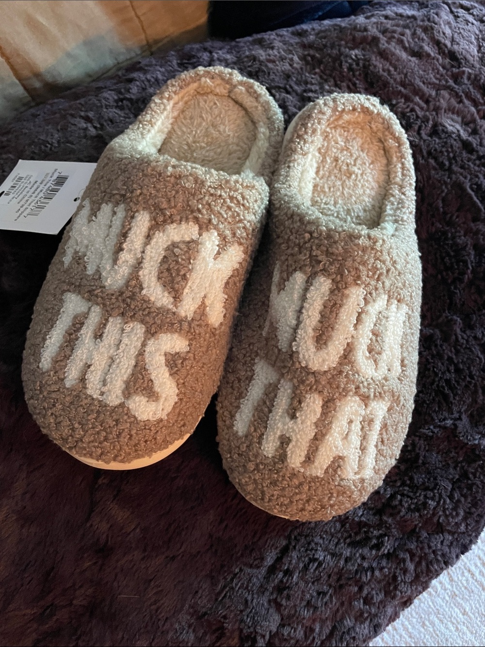 NWT Cozy Sherpa 'Muck this / Muck that' Slip-On Equestrian Slippers -